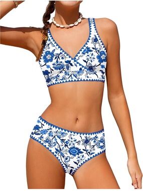 Girls Bikini Set floral V-Neck Two Piece with Adjustable Straps new